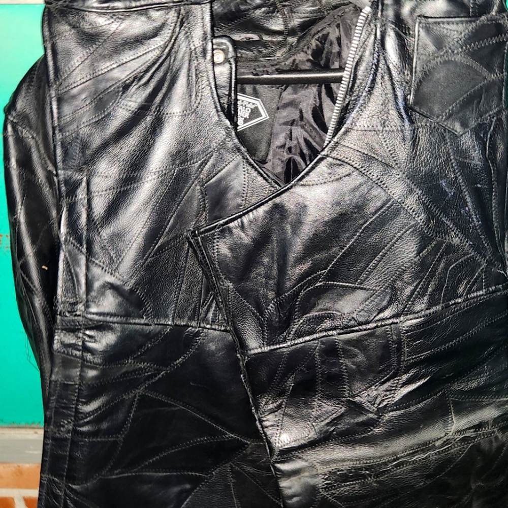 Leather coat and chaps